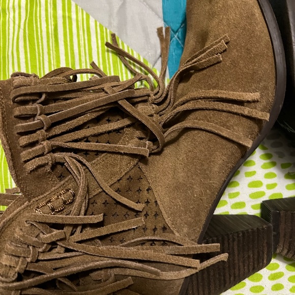 Happy Feet Fringe Suede Ankle Boots - Tan - Picture 10 of 12